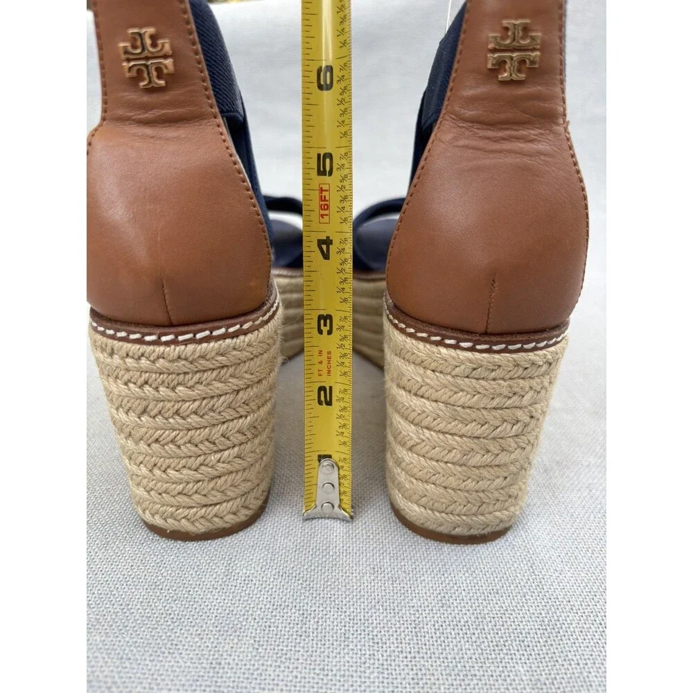 TORY BURCH ESPADRILLES SIZE 8.5 M FABRIC LEATHER BLUE SOLID